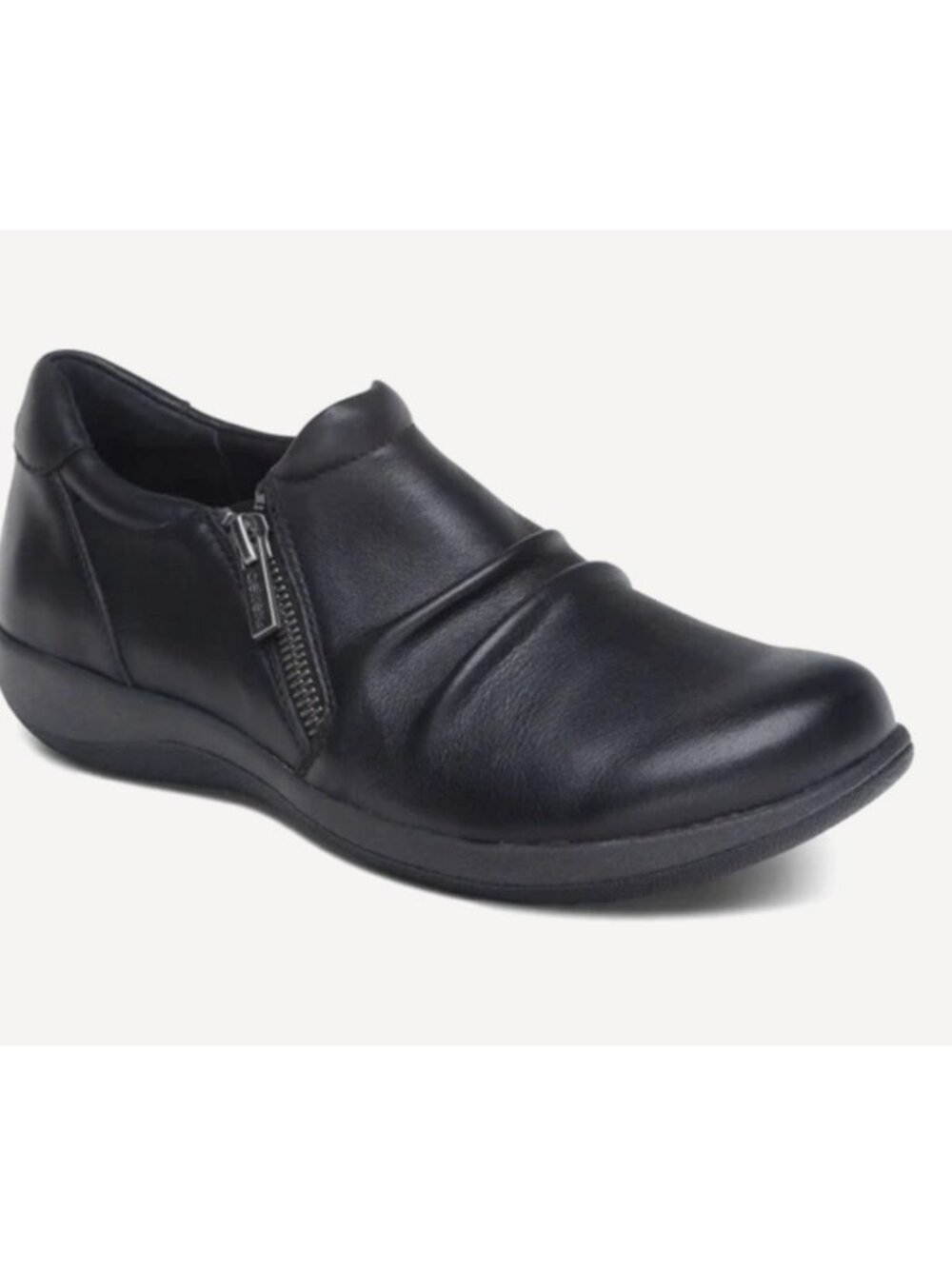 Aetrex Katie Side Zip Slip On Leather Loafers Womens US 9-9.5 EU  Black